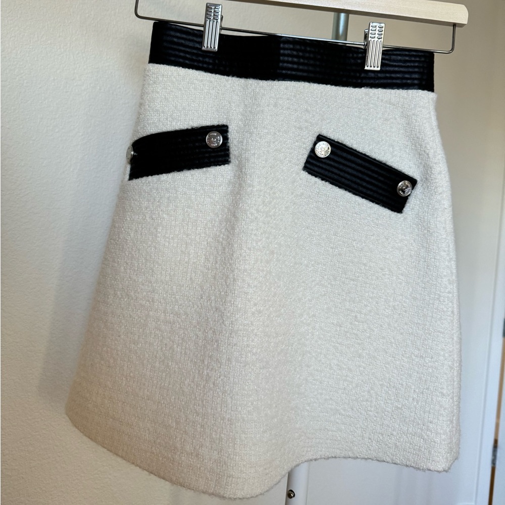 Maje white skirt with leather deco